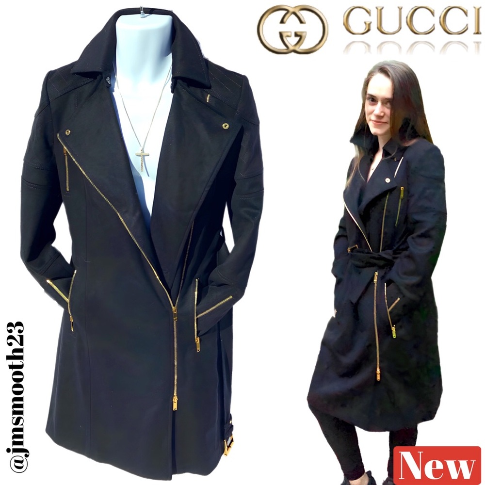 🆕 GUCCI CASHMERE/WOOL UNISEX COAT Black and gold 1010